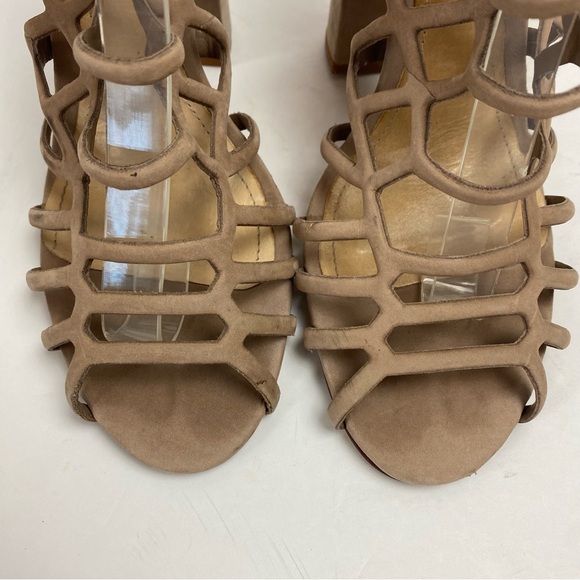 Schutz Women's Jaden Dress Strappy Gladiator Sandals Heels Tan Taupe Nubuck 7.5 - Picture 3 of 13